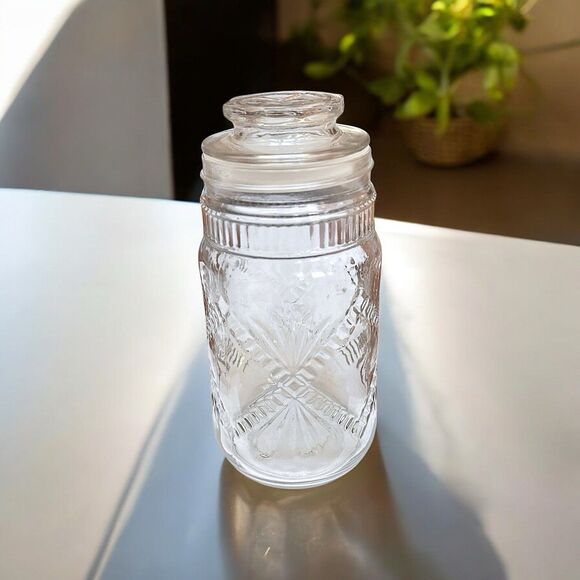 Jar Vintage Anchor Hocking Embossed Canister w/ Lid Jelly Spices Coffee Storage - Picture 2 of 7